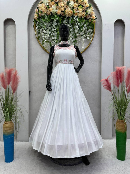 Latest Long Flair New White Gown Functional Occasion Wear