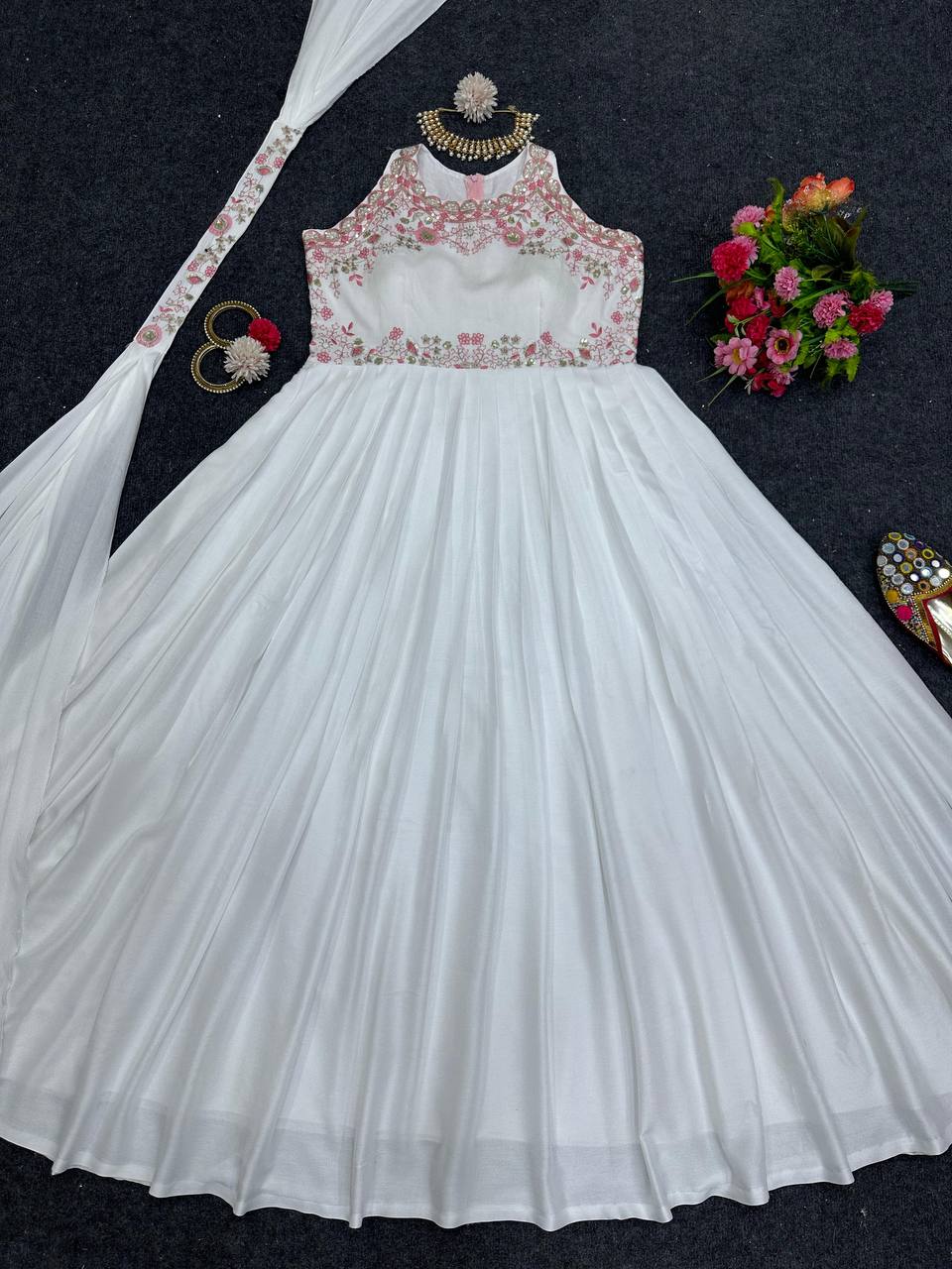 Latest Long Flair New White Gown Functional Occasion Wear