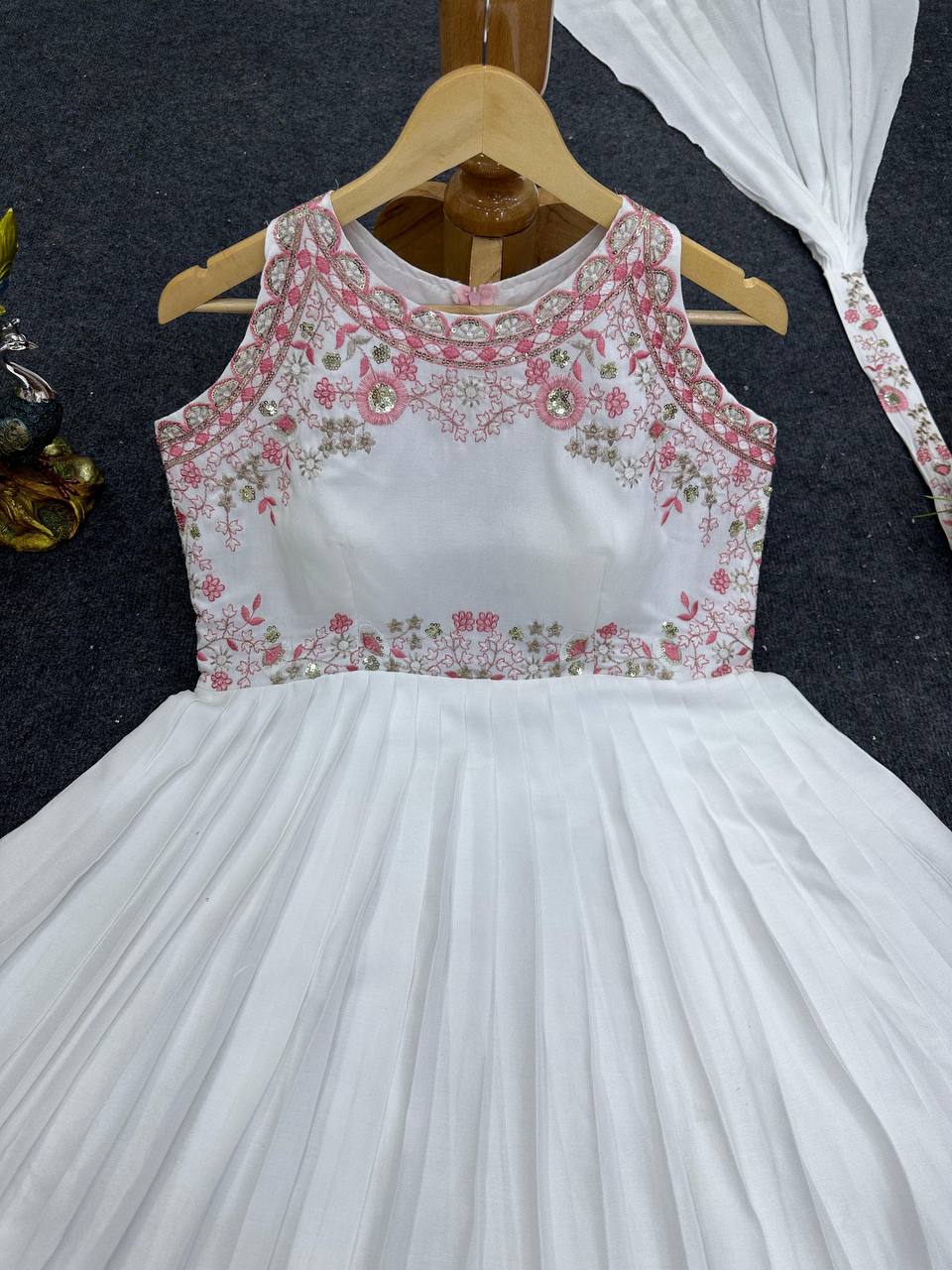 Latest Long Flair New White Gown Functional Occasion Wear