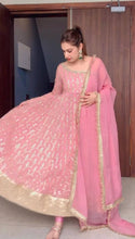 Load image into Gallery viewer, Designer Georgette Beautiful Pink Anarkali Suit , Pent With Dupatta
