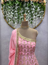 Load image into Gallery viewer, Designer Georgette Beautiful Pink Anarkali Suit , Pent With Dupatta
