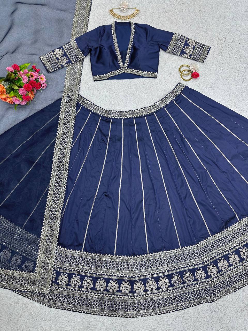 Attractive Designer Blue Wedding & Functional Wear Lehenga Choli