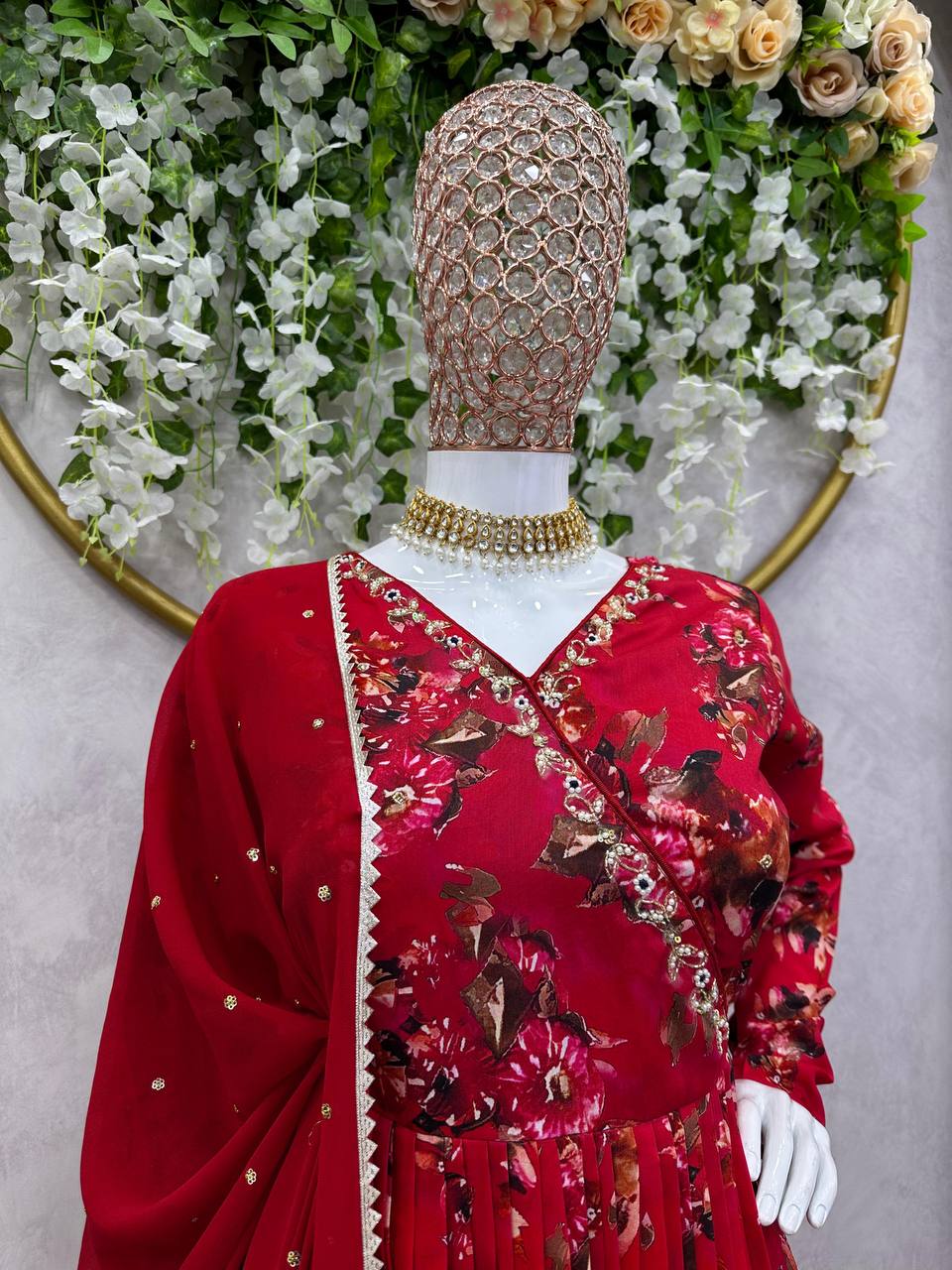 Beautiful Muslin Cotton fabric With Digital Print Handwork Red Colour Salwar Suit