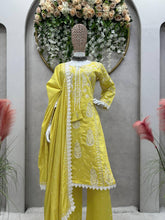 Load image into Gallery viewer, Beautiful Designer Suit On Maslin Silk fabric , Pent With Dupatta
