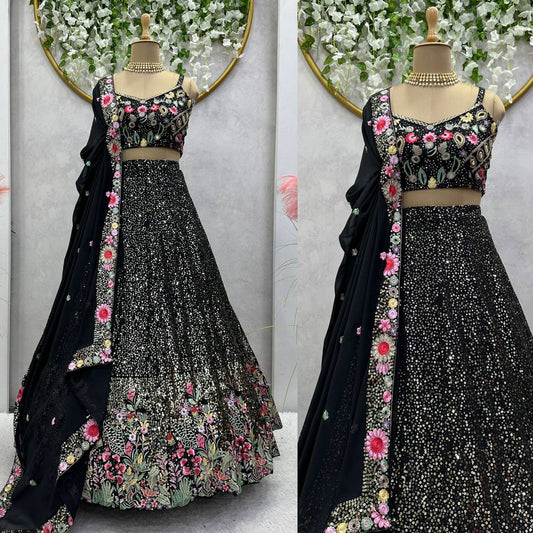 Black Color Georgette Full Sequence Lehenga Choli For Wedding
