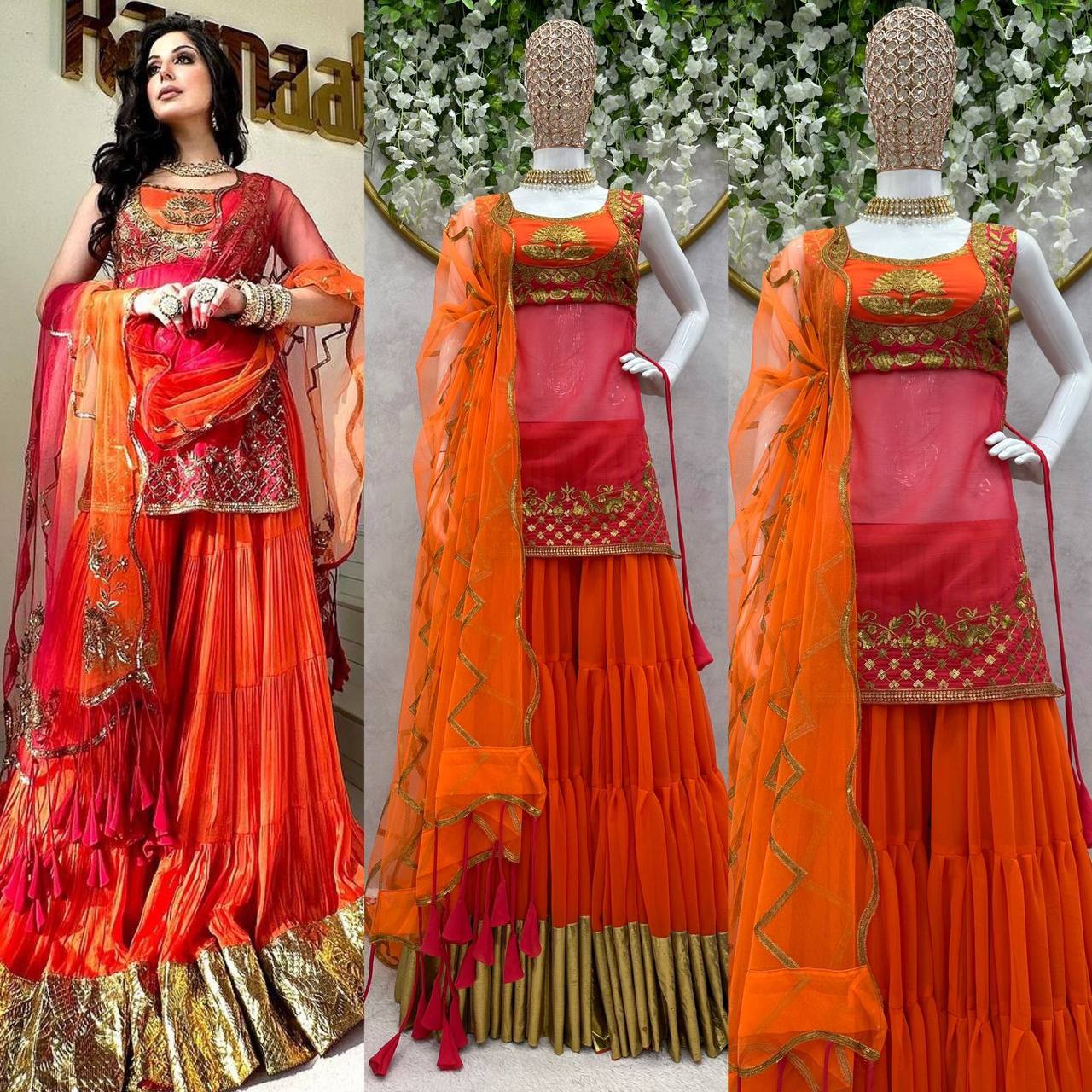 Amazing Georgette Fabric Fully Stitched Top , Plazo And Dupatta Occastional Wear