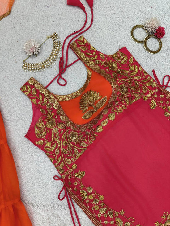 Amazing Georgette Fabric Fully Stitched Top , Plazo And Dupatta Occastional Wear