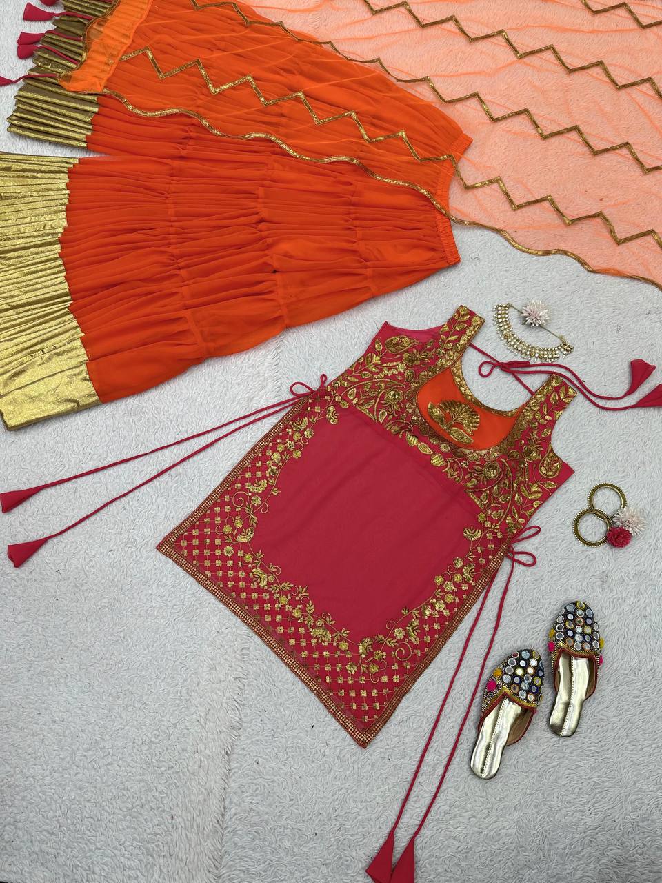 Amazing Georgette Fabric Fully Stitched Top , Plazo And Dupatta Occastional Wear