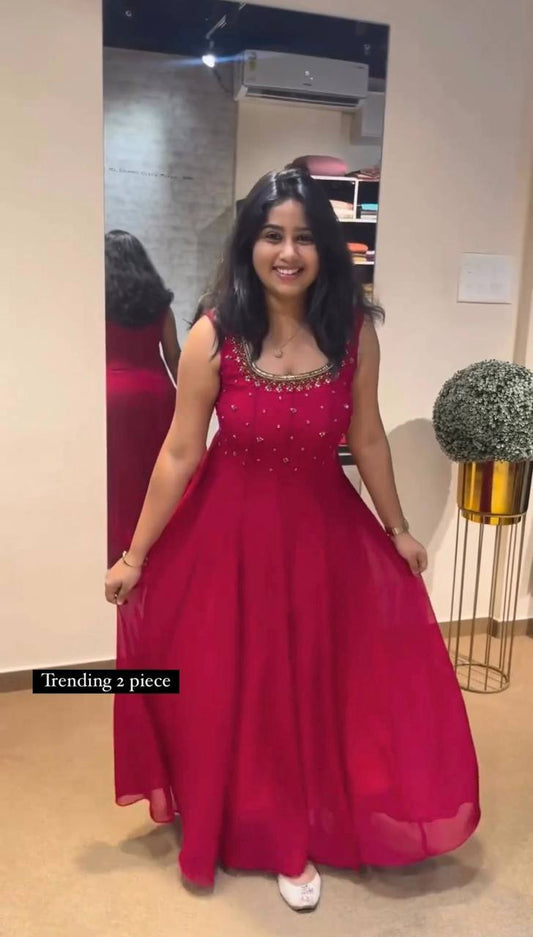 Beautiful Georgette Fabric Pink Colour Gown With Shrug