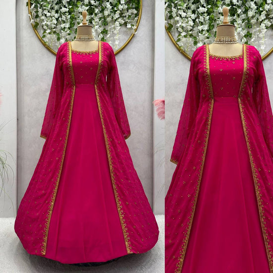 Beautiful Georgette Fabric Pink Colour Gown With Shrug