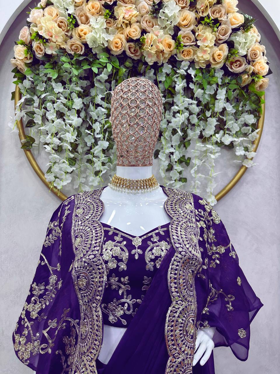 Designer Ready to Wear Purple Colour Saree With Thread And Sequence Work