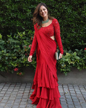 Load image into Gallery viewer, Ready To Wear Red Color Lehenga Saree With Chinon Silk Fabric
