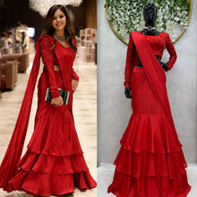 Load image into Gallery viewer, Ready To Wear Red Color Lehenga Saree With Chinon Silk Fabric
