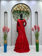 Load image into Gallery viewer, Ready To Wear Red Color Lehenga Saree With Chinon Silk Fabric
