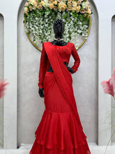 Load image into Gallery viewer, Ready To Wear Red Color Lehenga Saree With Chinon Silk Fabric
