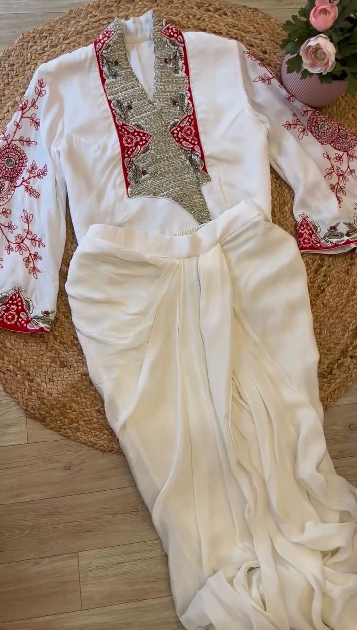 Designer Western Style Dhoti on Reyon Fabric And Choli on Also Reyon Fabric With Thread Work