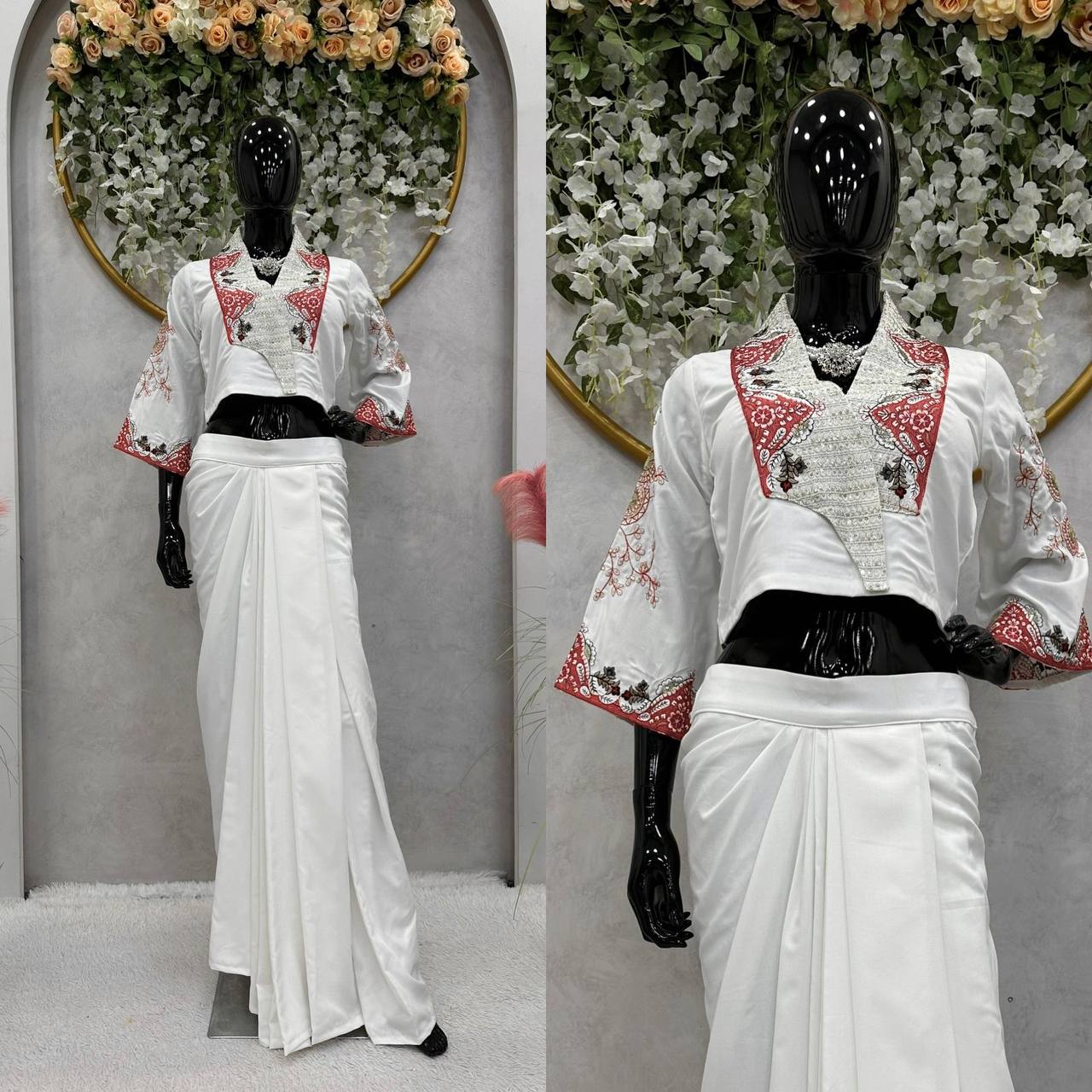 Designer Western Style Dhoti on Reyon Fabric And Choli on Also Reyon Fabric With Thread Work