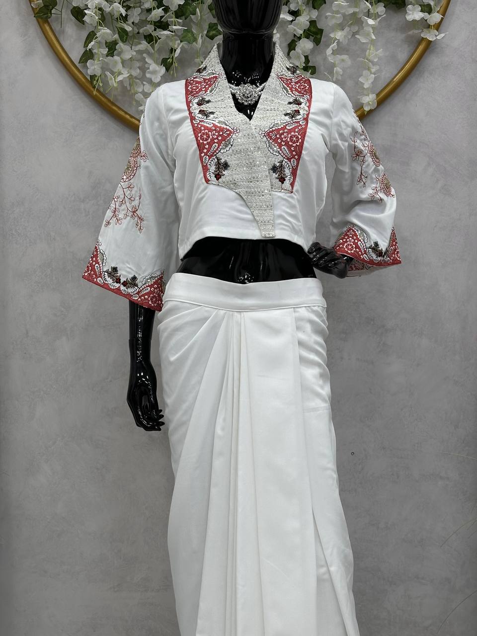 Designer Western Style Dhoti on Reyon Fabric And Choli on Also Reyon Fabric With Thread Work