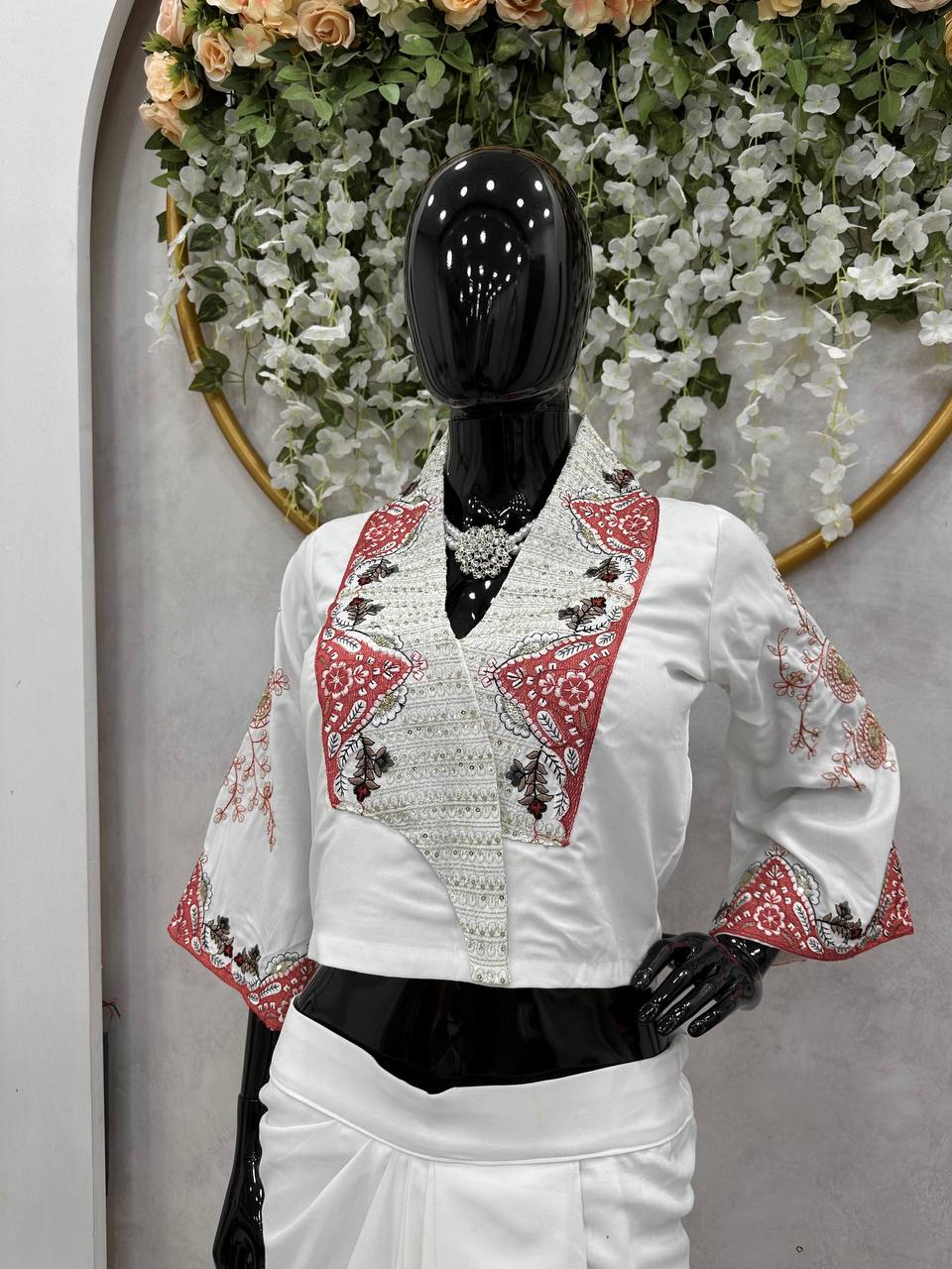 Designer Western Style Dhoti on Reyon Fabric And Choli on Also Reyon Fabric With Thread Work