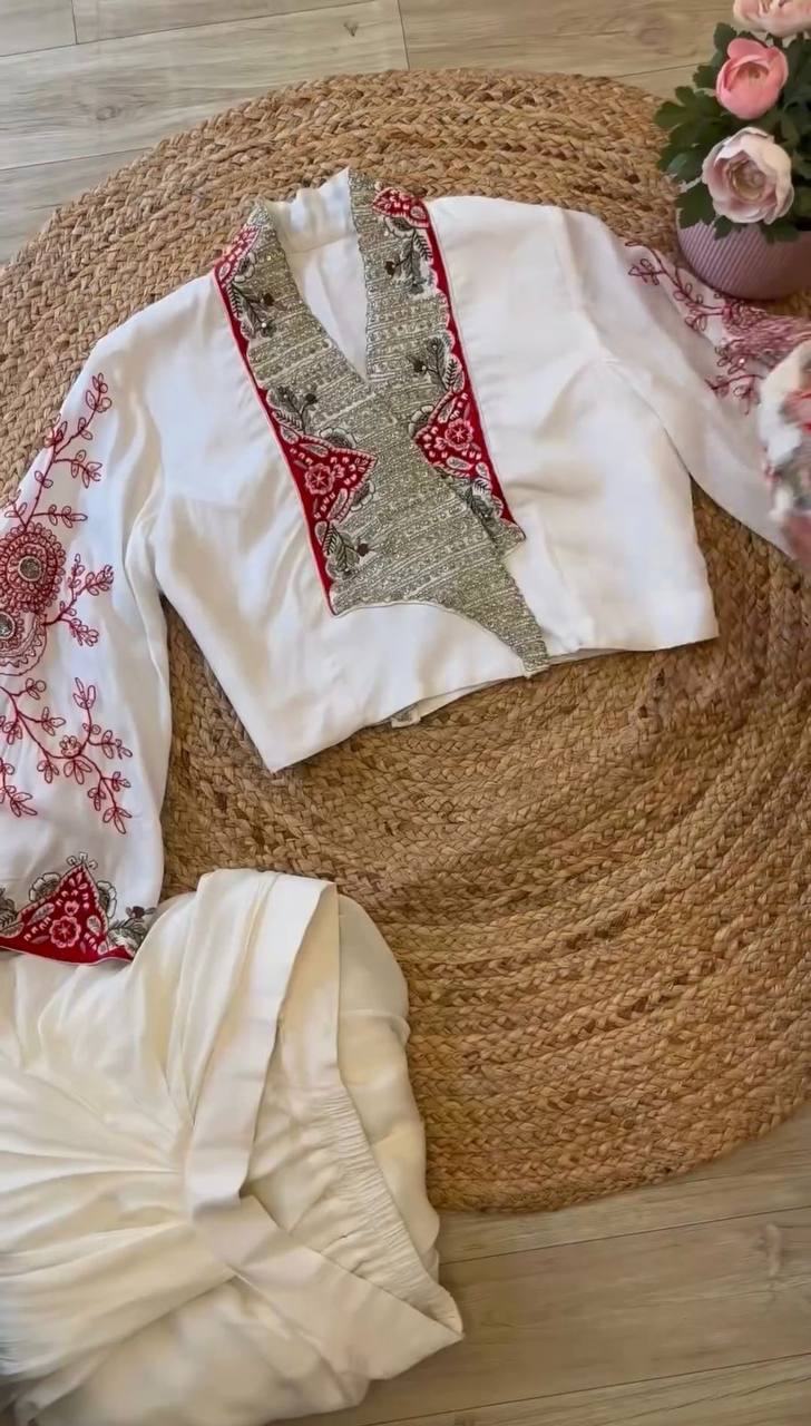 Designer Western Style Dhoti on Reyon Fabric And Choli on Also Reyon Fabric With Thread Work