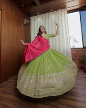 Load image into Gallery viewer, Green Georgette Fabric With Long Falir Thread &amp; Sequences Work Lehenga Choli
