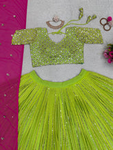 Load image into Gallery viewer, Green Georgette Fabric With Long Falir Thread &amp; Sequences Work Lehenga Choli
