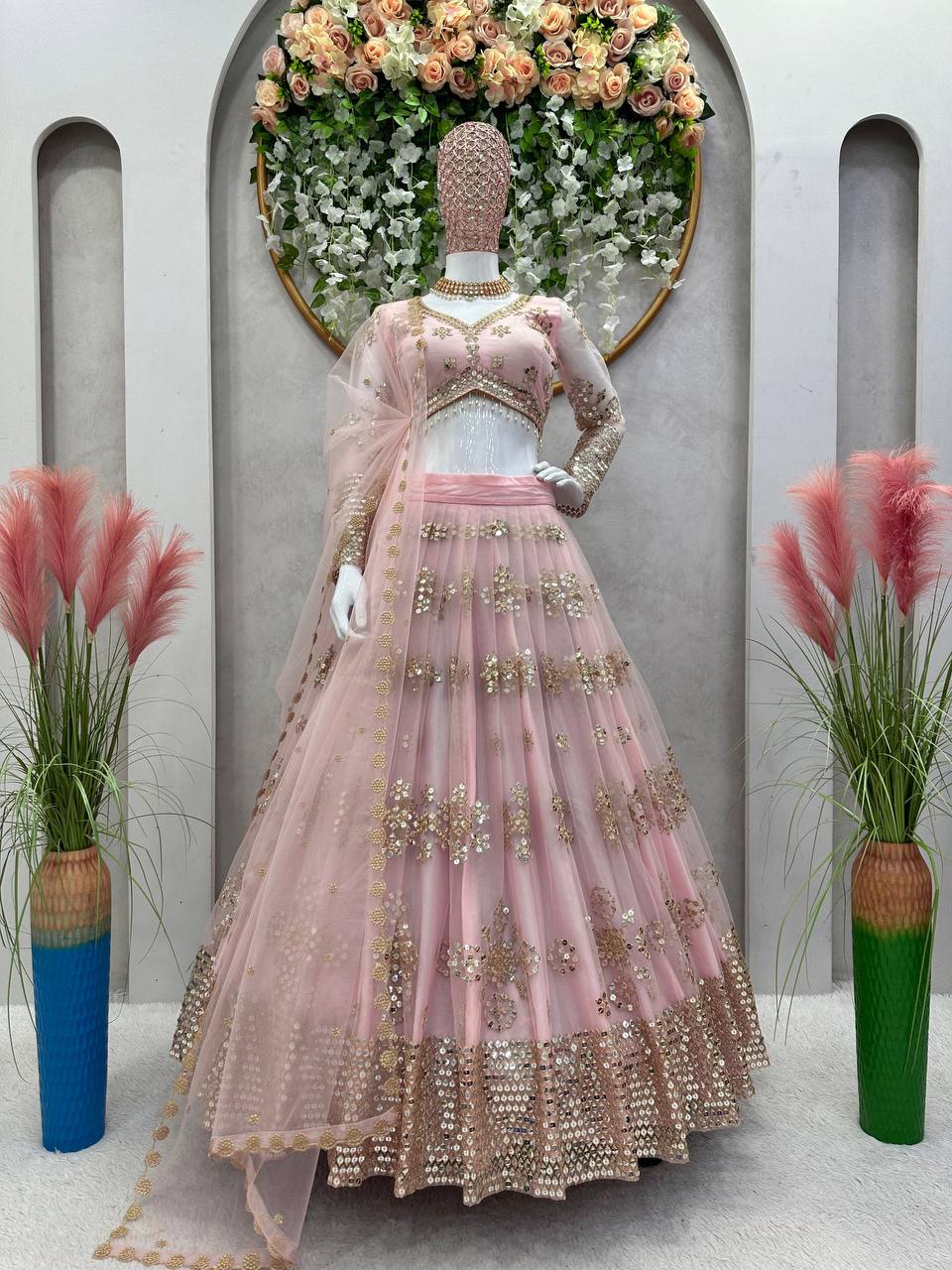 Beautiful Pink Colour Butterfly Net Fabric And Thread & Sequence Work Lehenga choli With Dupatta