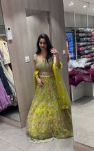 Load image into Gallery viewer, Green Color Soft Net Real Mirror Work Mehndi Wear Lehenga
