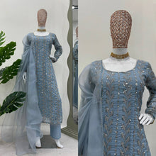 Load image into Gallery viewer, Amazing Gray Colour Georgette Fabric Sequence Work With Fancy Lace Suit
