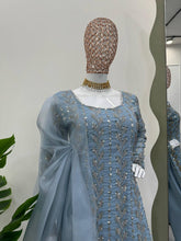 Load image into Gallery viewer, Amazing Gray Colour Georgette Fabric Sequence Work With Fancy Lace Suit
