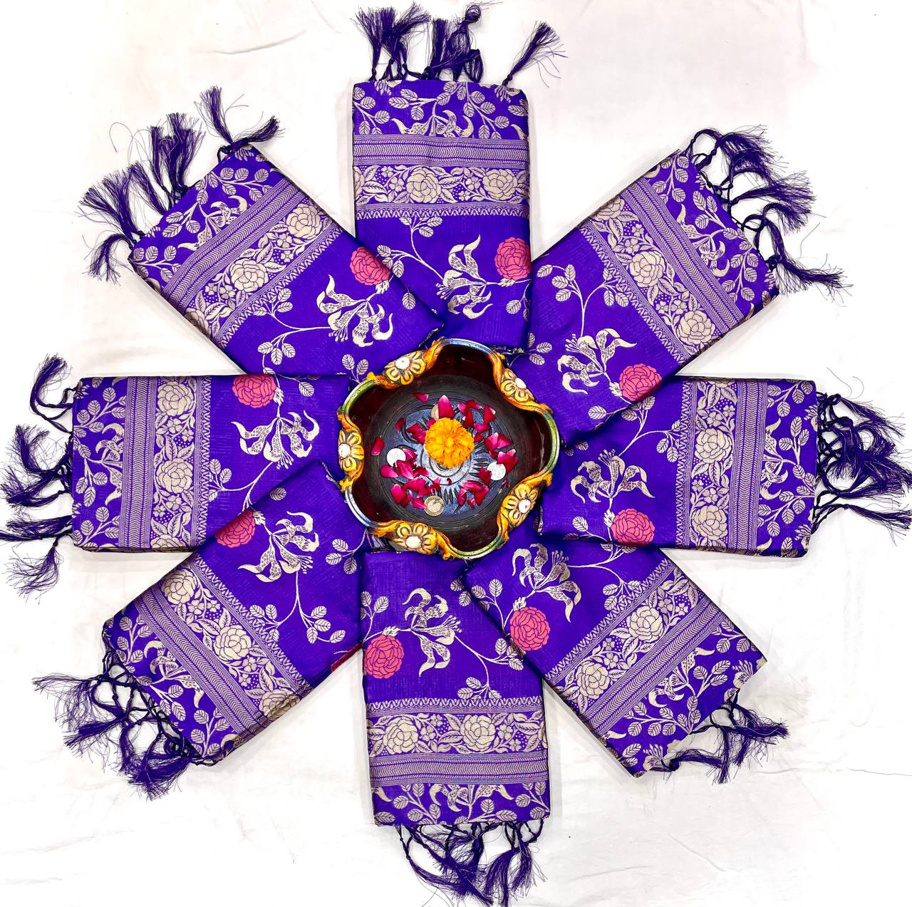 Royal Blue Lichi Silk Jacquard Weaving Beautiful Designer Saree