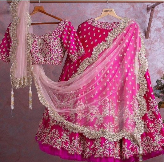 Pink Taffeta Silk Embroidary Worked Lehenga Choli With Soft Net Duppata