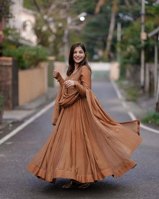 Choco Brown  Party Wear Anarkali  Gown In Embroidery Work For Women