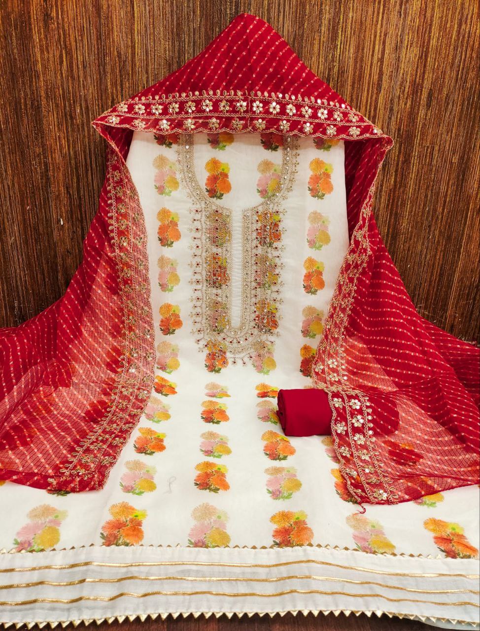 Festival Wear Chanderi Digital Print Embroidery Work Dress Material For Women