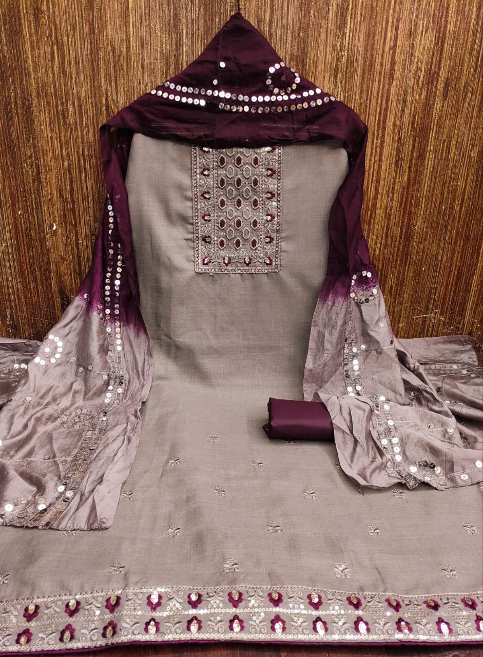 Latest Cotton Dress Material With Multi Sequence Work