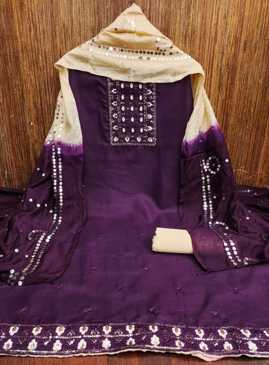 Latest Cotton Dress Material With Multi Sequence Work
