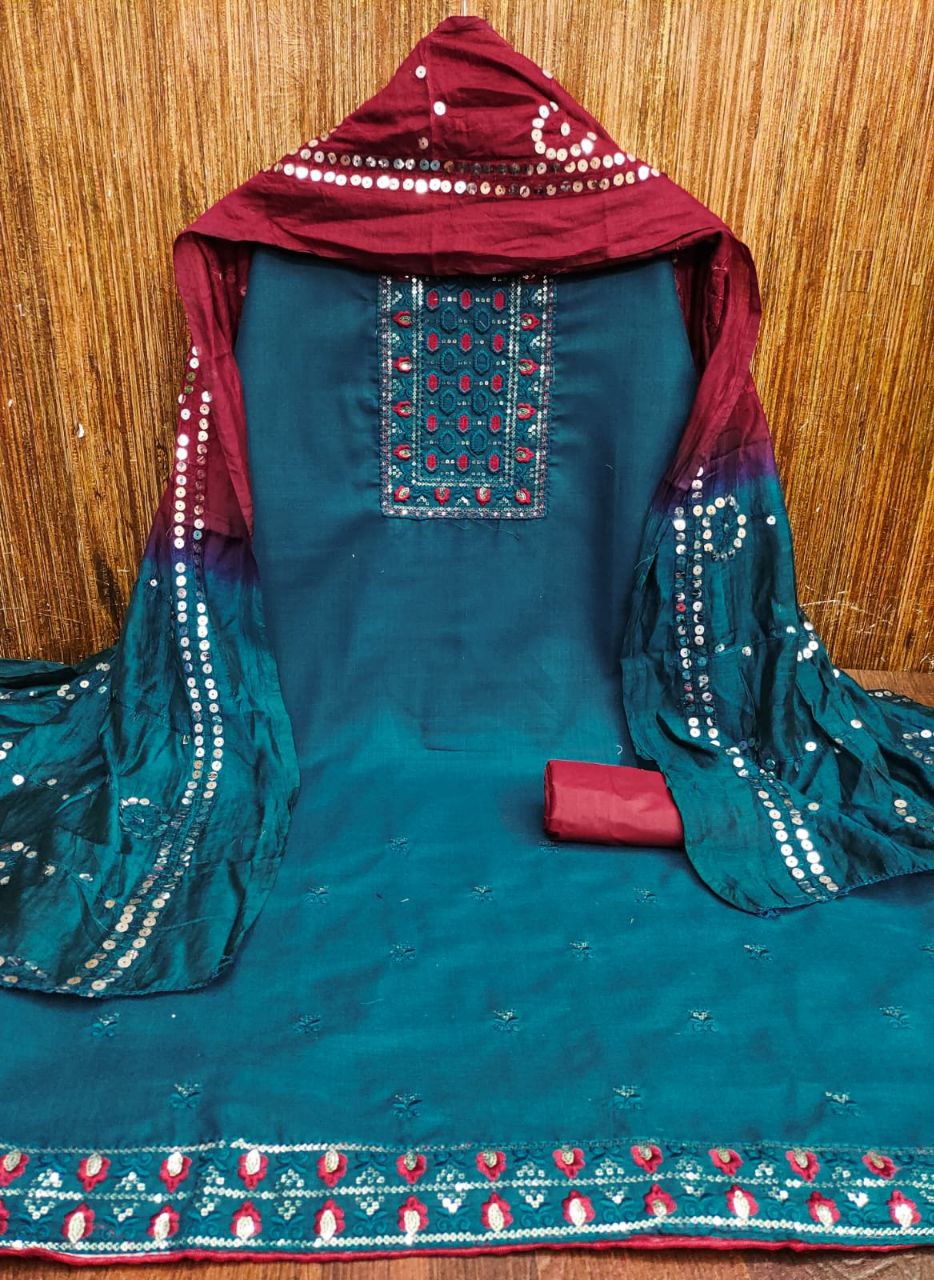 Latest Cotton Dress Material With Multi Sequence Work