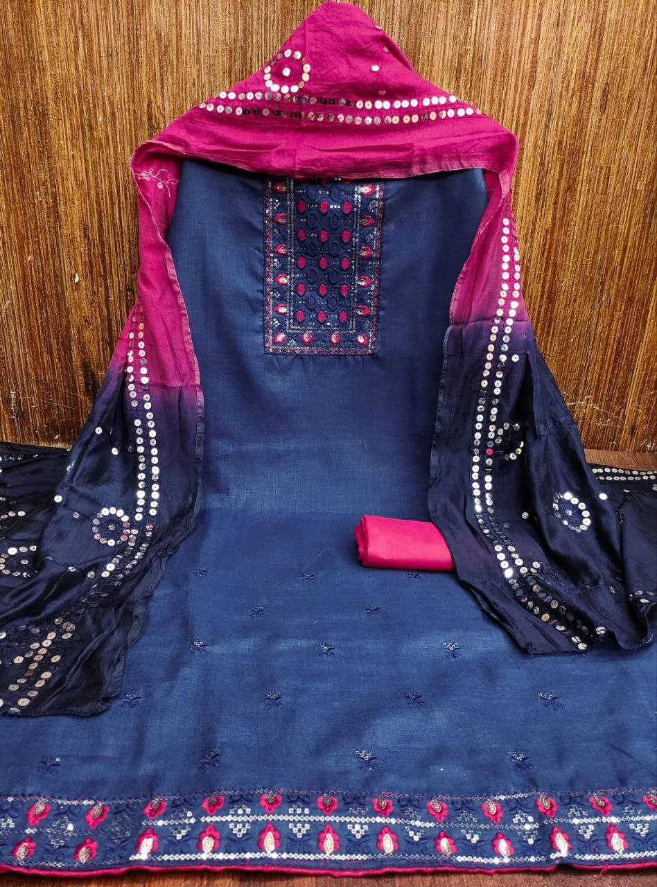 Latest Cotton Dress Material With Multi Sequence Work