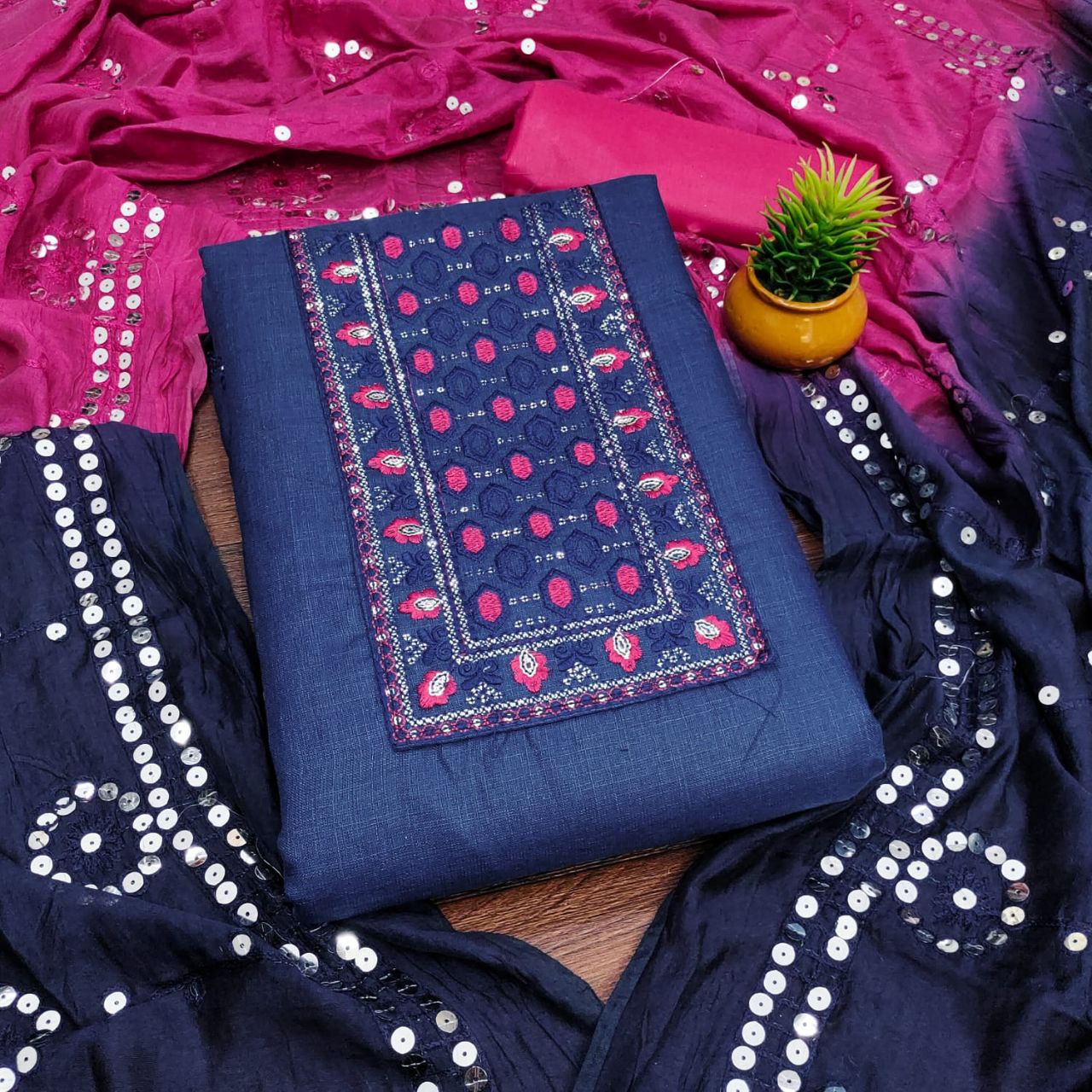 Latest Cotton Dress Material With Multi Sequence Work