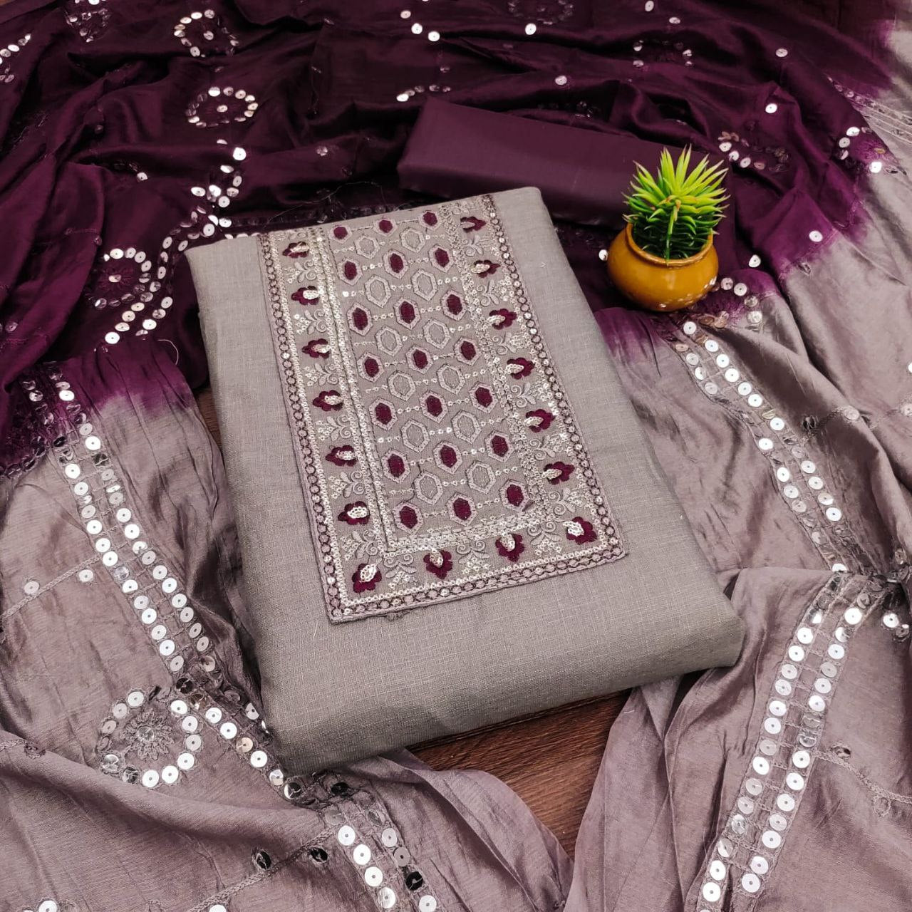 Latest Cotton Dress Material With Multi Sequence Work