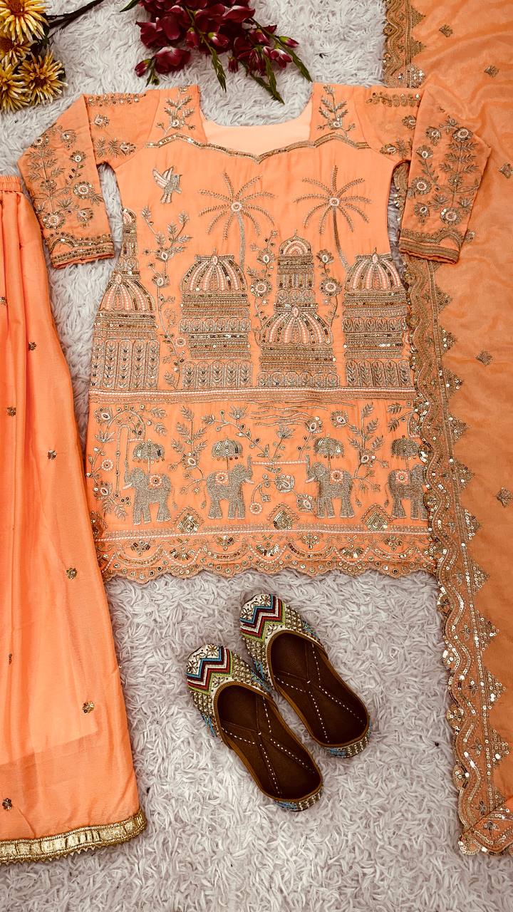 Festival Special Pure Heavy Embroidery Sequence Work With Full Sleeve Suit