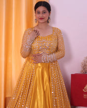 Load image into Gallery viewer, Thrilling Yellow Color Wedding Wear Malay Silk Satin Embroidered Multi Sequence Work Lehenga Choli
