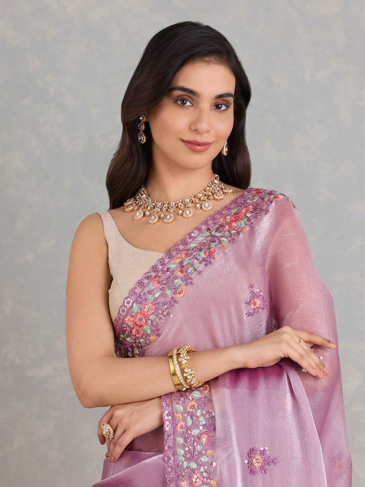 Festival Wear Jimmy Cho Embroidery Pink Saree For Women
