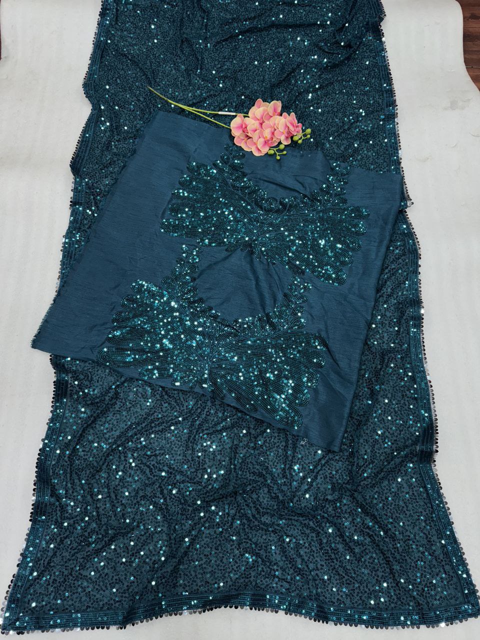 Party Wear Diwali Special Rama Green Color Embroidery Work Saree 2024