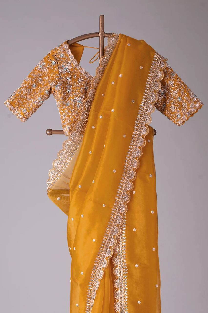 Tubby Silk Sequence Embroidary Worked Designer Saree With Heavy Blouse
