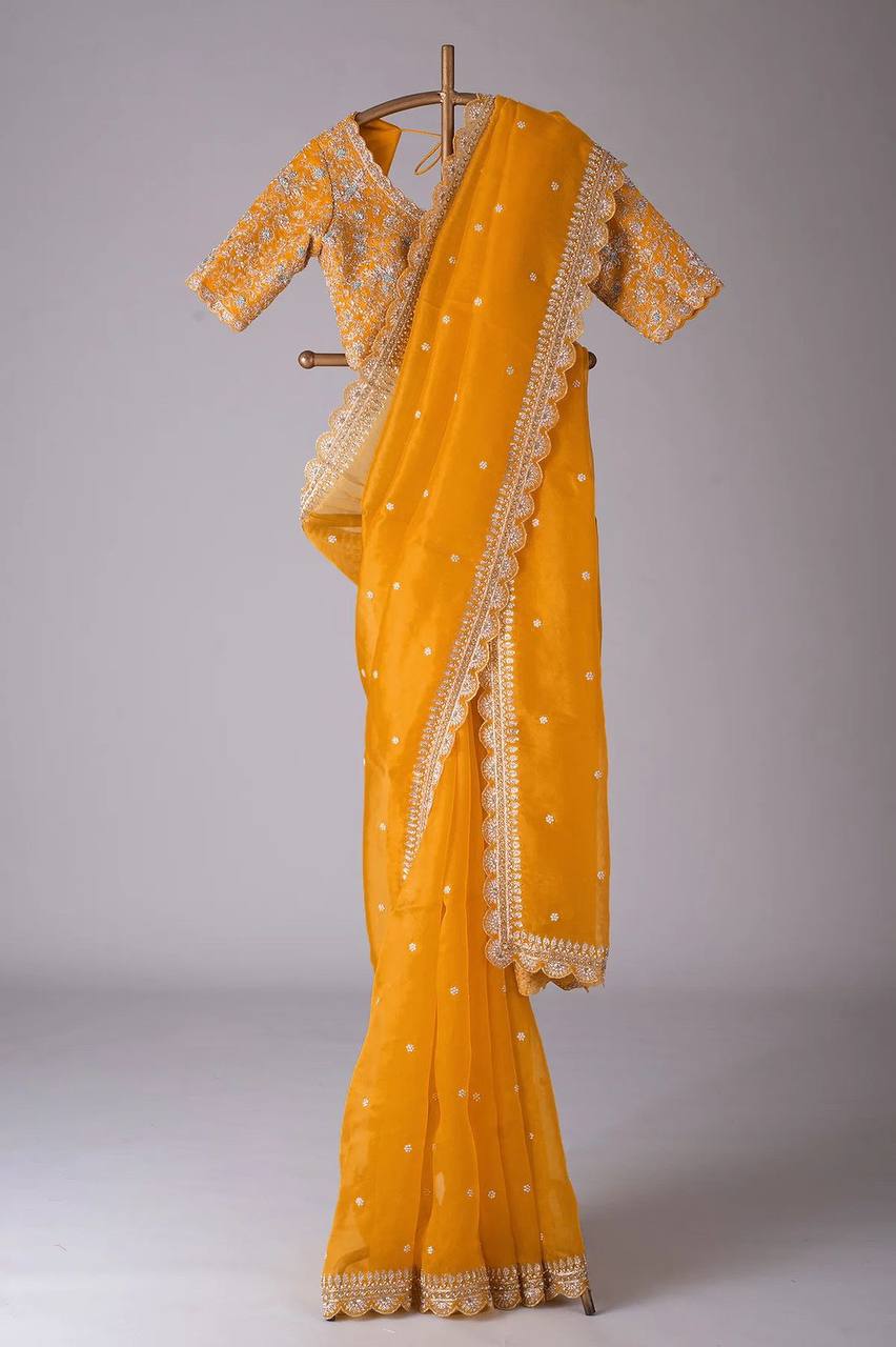 Tubby Silk Sequence Embroidary Worked Designer Saree With Heavy Blouse
