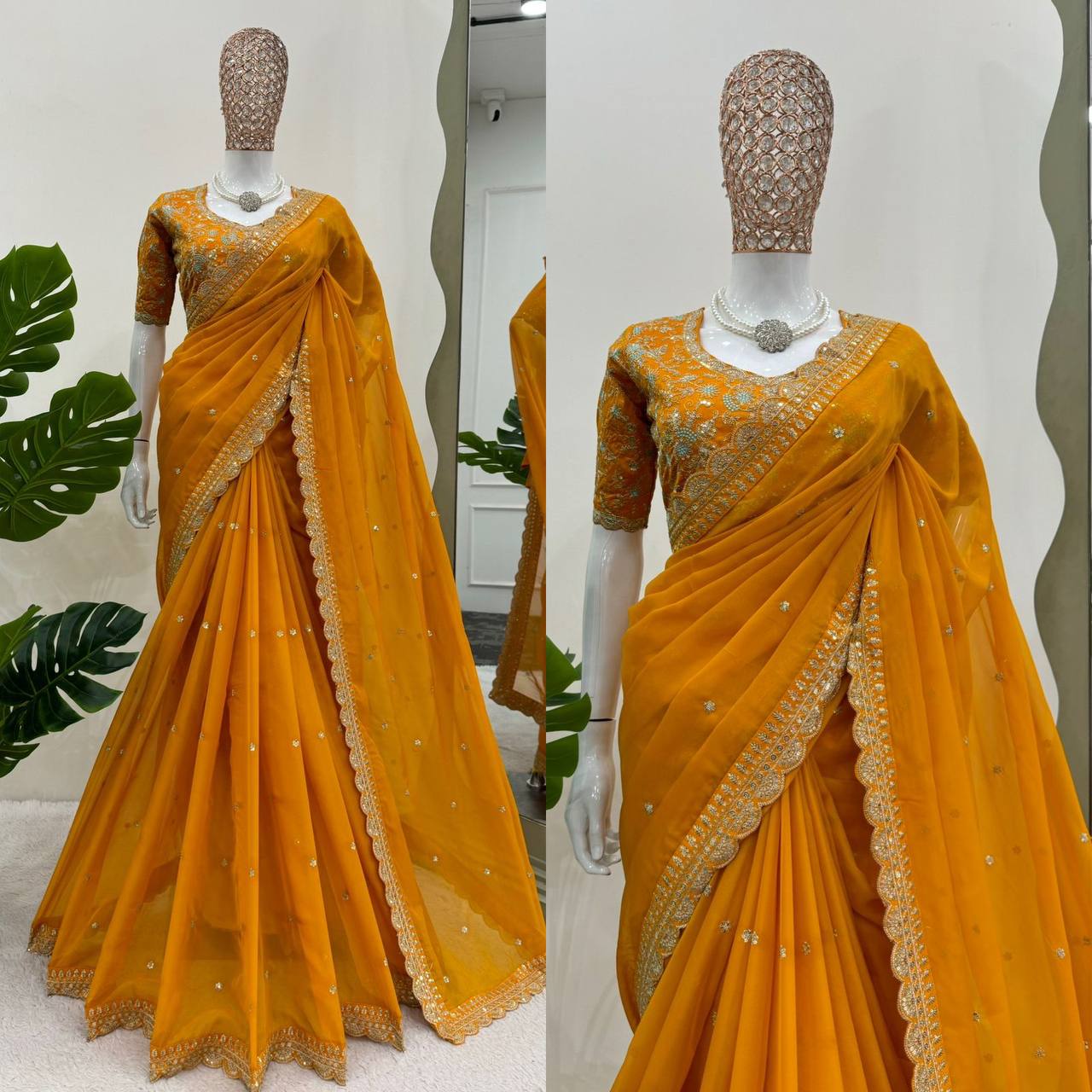Tubby Silk Sequence Embroidary Worked Designer Saree With Heavy Blouse