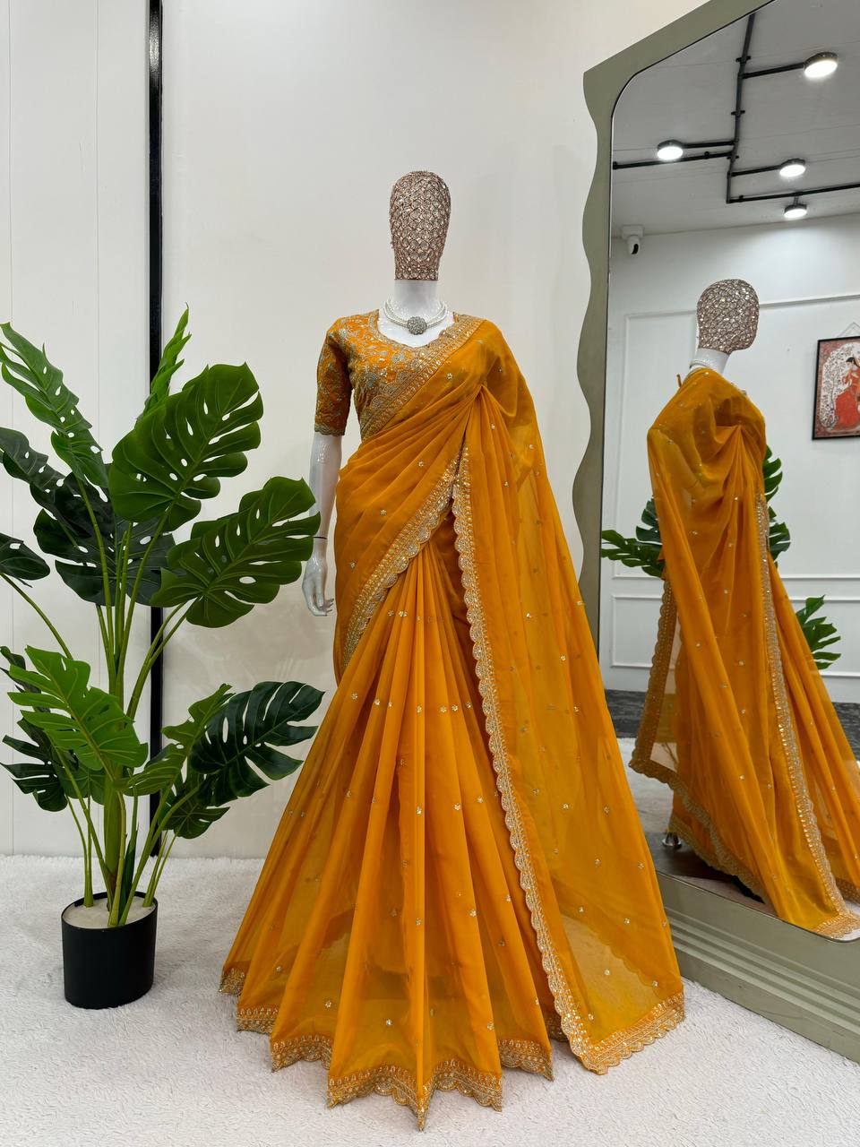 Tubby Silk Sequence Embroidary Worked Designer Saree With Heavy Blouse
