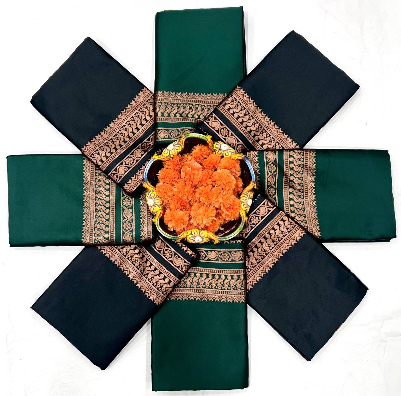 South Indian Golden Silk Jacquard Weaving  Work Saree Blouse