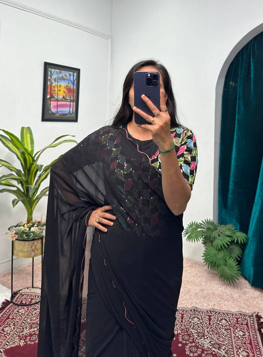1 Min Ready To Wear Georgette Saree with Stitched Blouse